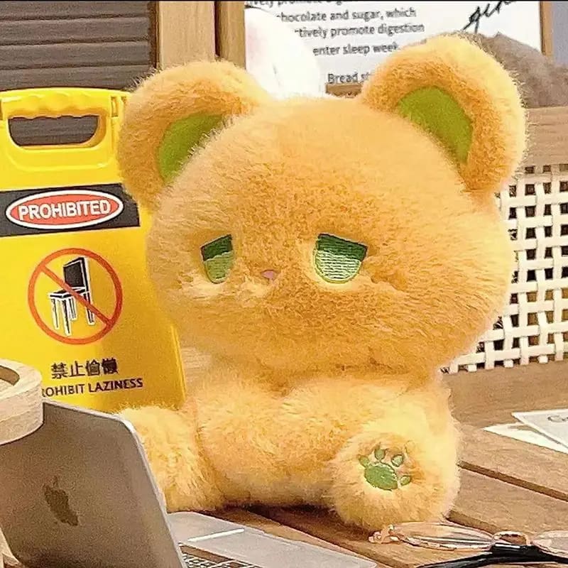 Kawaii melancholy sad stuffed animal bear plush embroidered