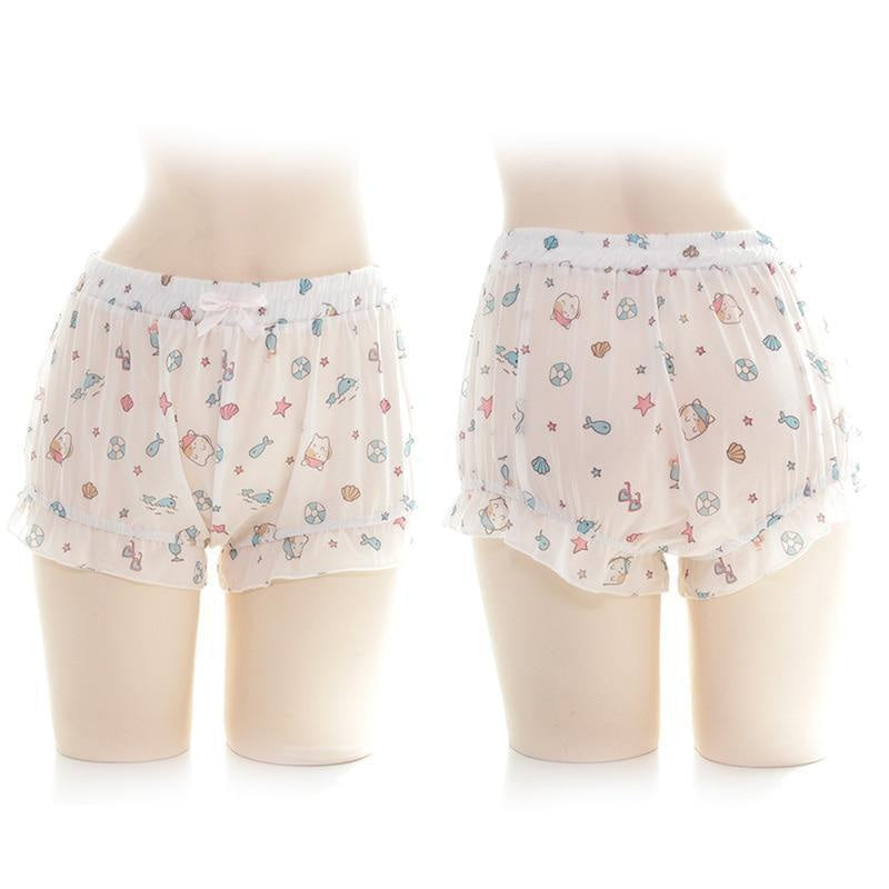 Kawaii mermaid kitten seashell bloomers shorts