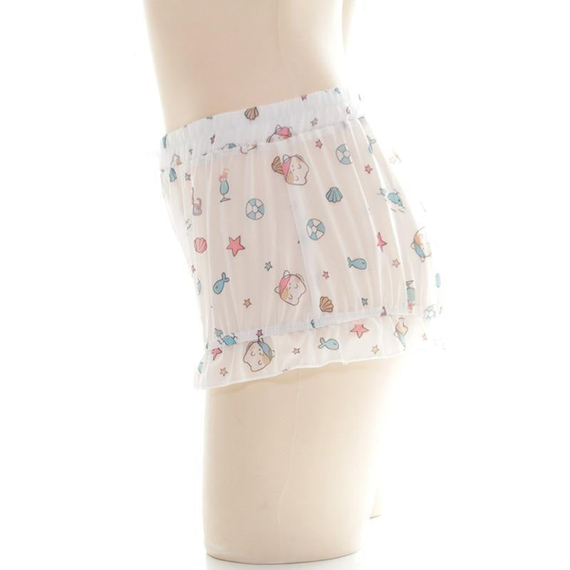 Kawaii mermaid kitten seashell bloomers shorts