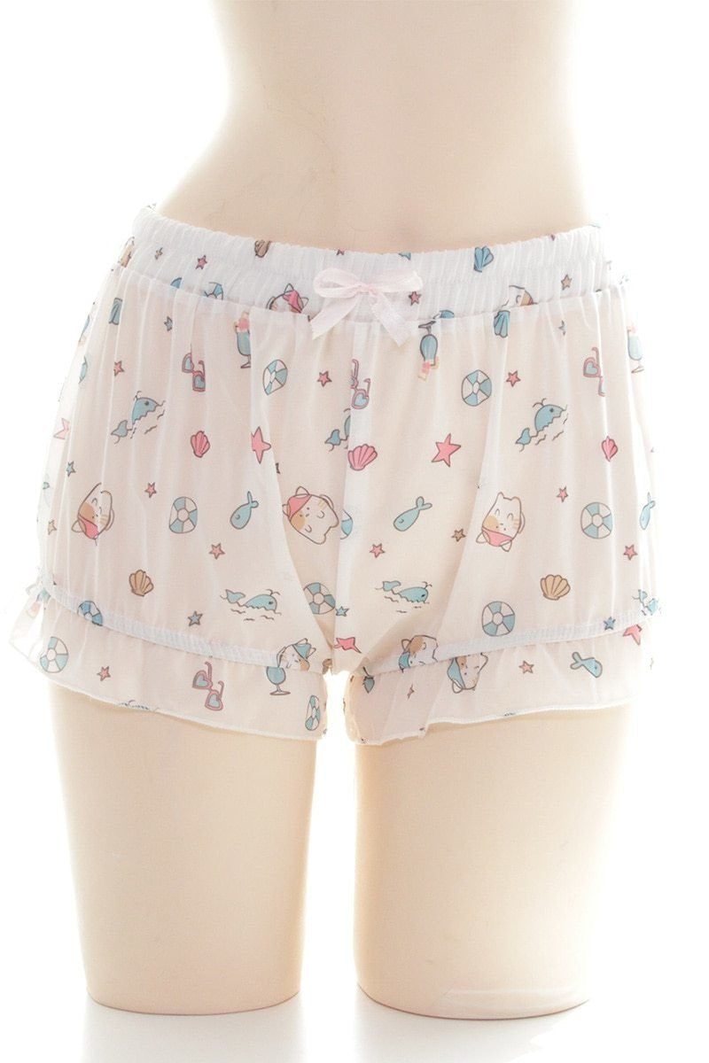 Kawaii mermaid kitten seashell bloomers shorts