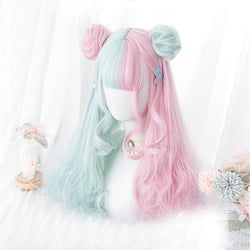 Mint & pink bun wig - blue and pink - buns - cosplay - cotton candy - hair