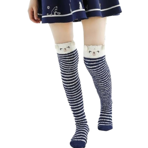 Navy bear thigh highs - furry socks - fuzzy - knee high - highs