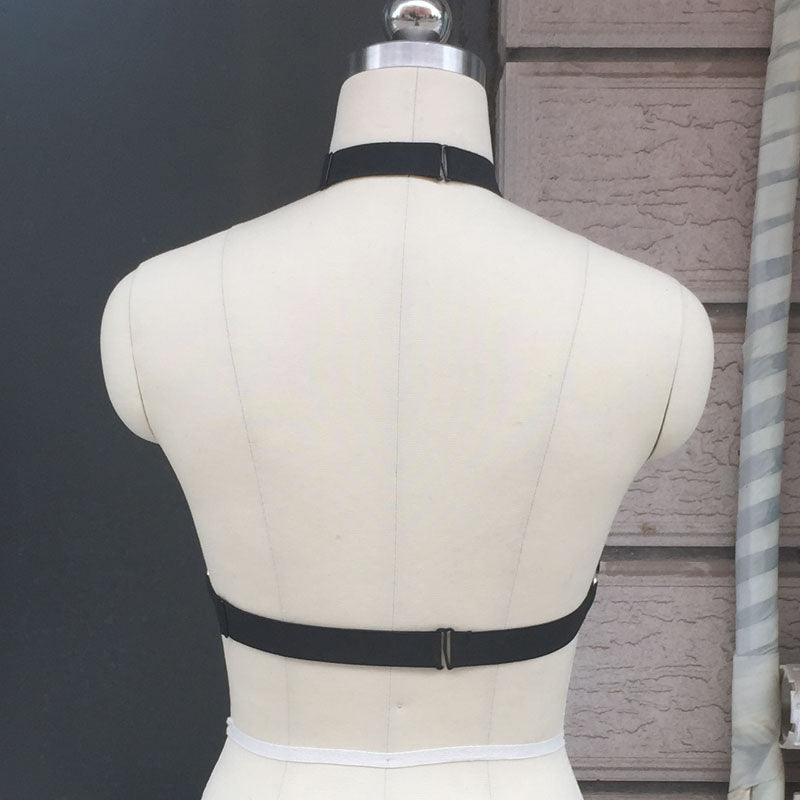 Neck choker harness - adjustable straps - black - bra - bralette - brasier