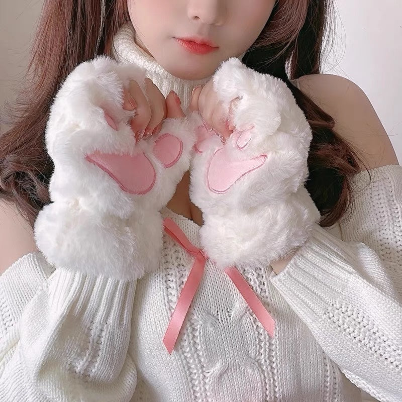 Neko gloves - cosplay - costume - fuzzy neko mittens - gloves - kawaii