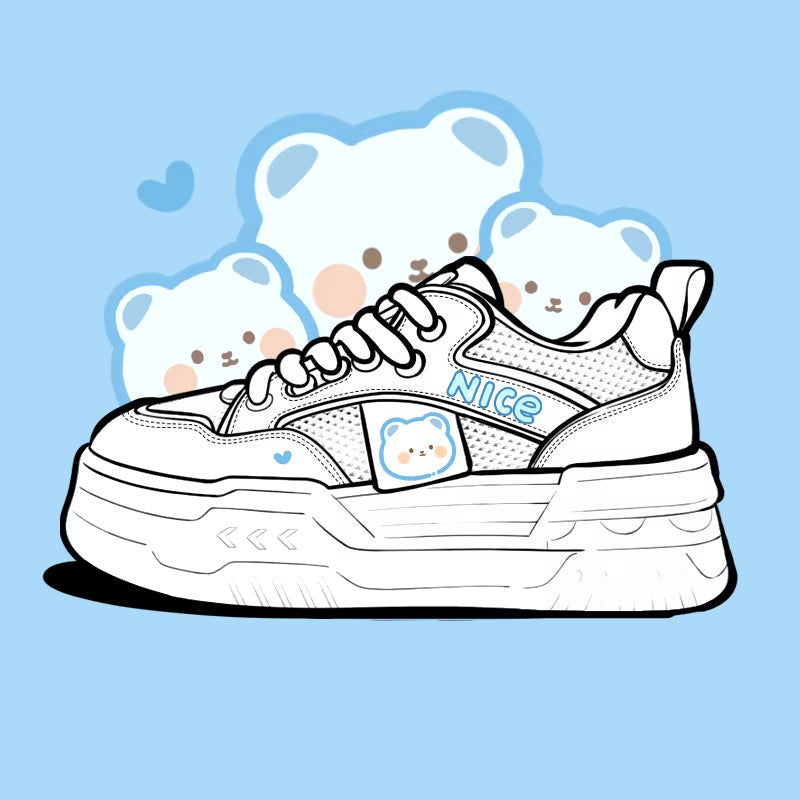 Nice baby bear blue sneakers - cats - footwear - kawaii - babe - neko