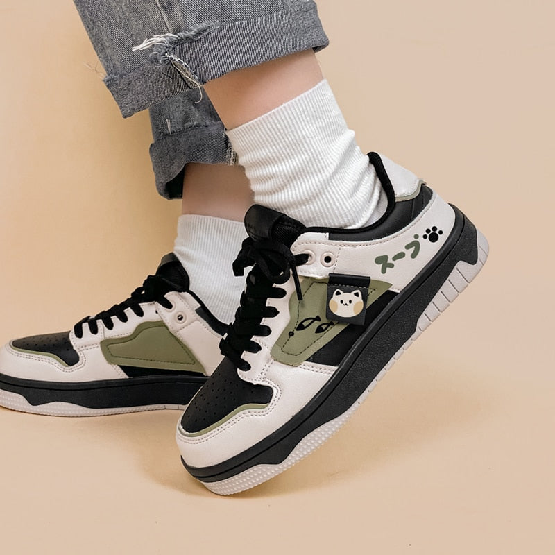 Olive cat fish sneakers - cats - fish - footwear - kawaii - shoes