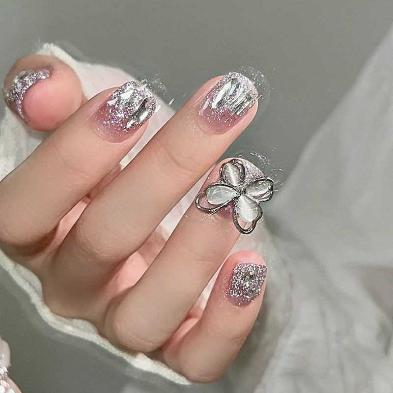 Ombre gradient press on nails - bows - fairycore - hearts - kawaii - nail art