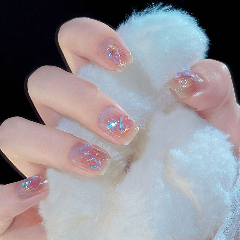 Ombre gradient press on nails - bows - fairycore - hearts - kawaii - nail art