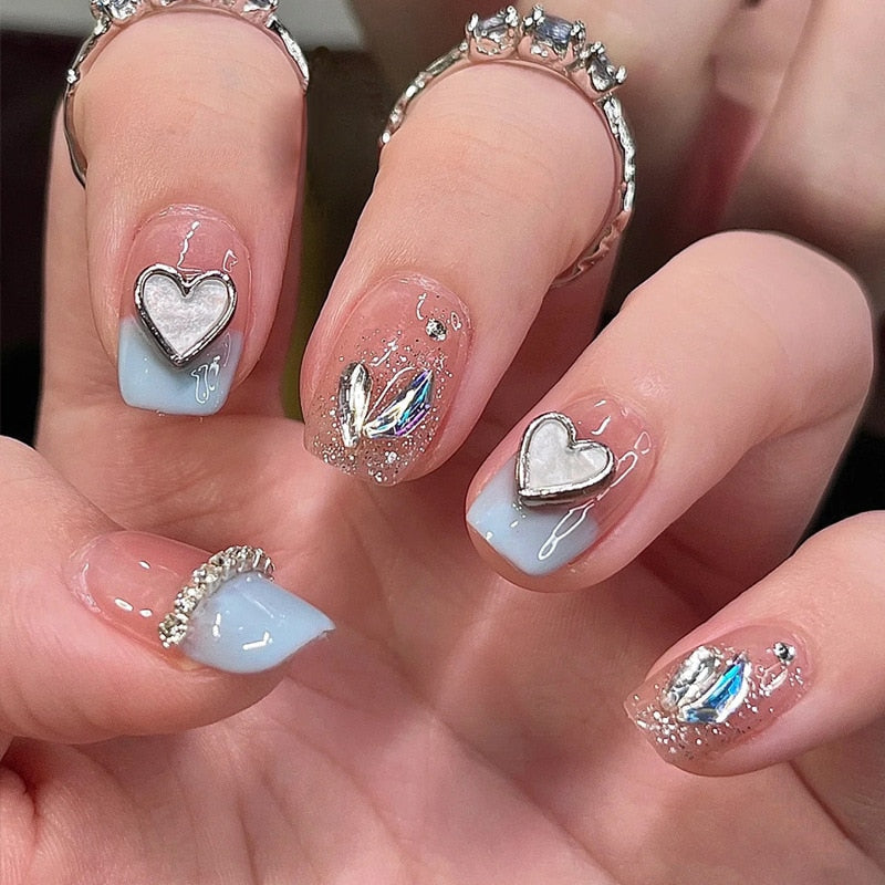 Ombre gradient press on nails - bows - fairycore - hearts - kawaii - nail art