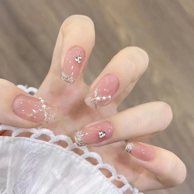 Ombre gradient press on nails - bows - fairycore - hearts - kawaii - nail art