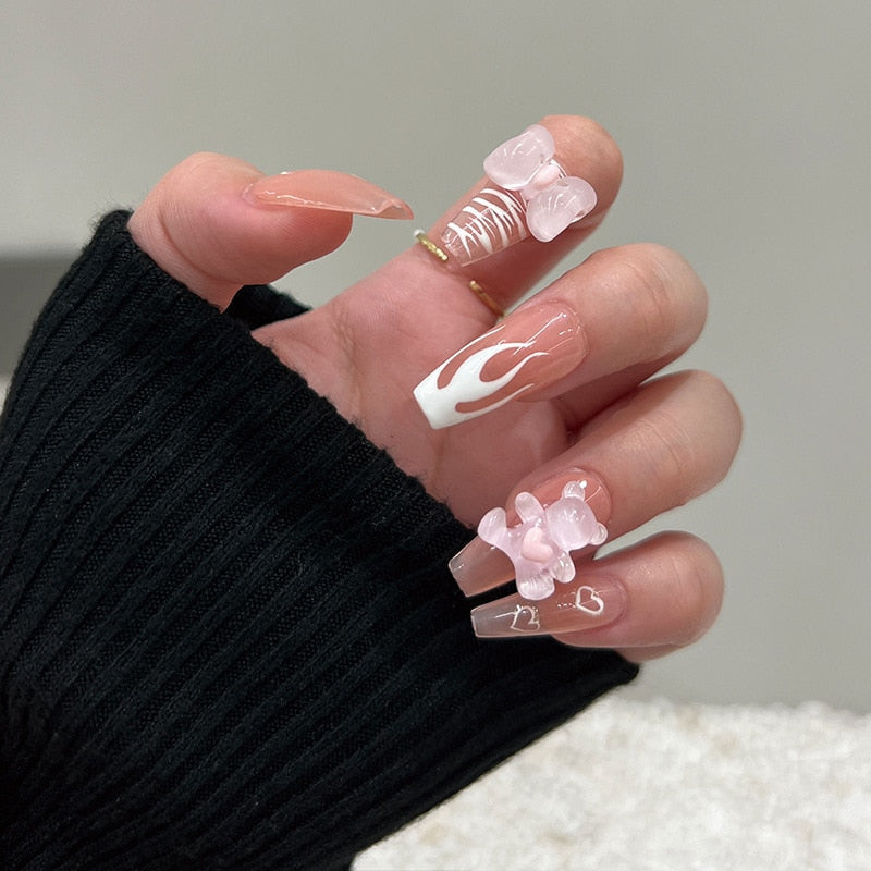 Ombre gradient press on nails - bows - fairycore - hearts - kawaii - nail art