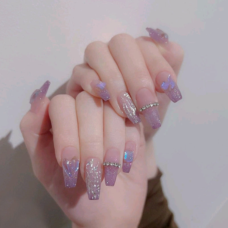 Ombre gradient press on nails - bows - fairycore - hearts - kawaii - nail art