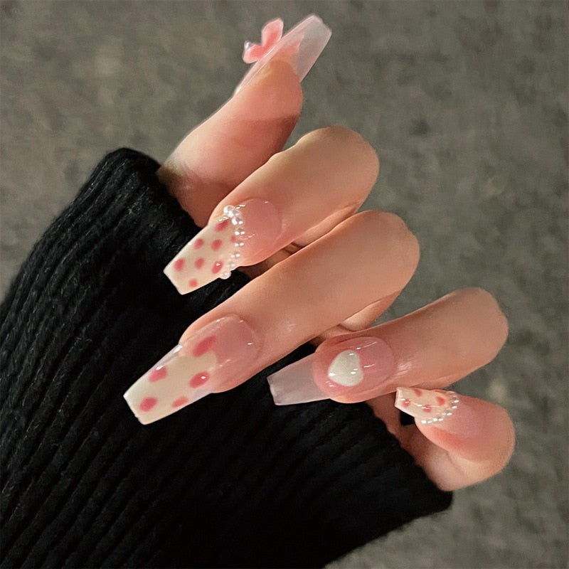 Ombre gradient press on nails - bows - fairycore - hearts - kawaii - nail art