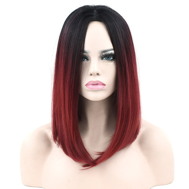 Ombre Medium Length Wigs Cosplay Long Bob Hairstyle 