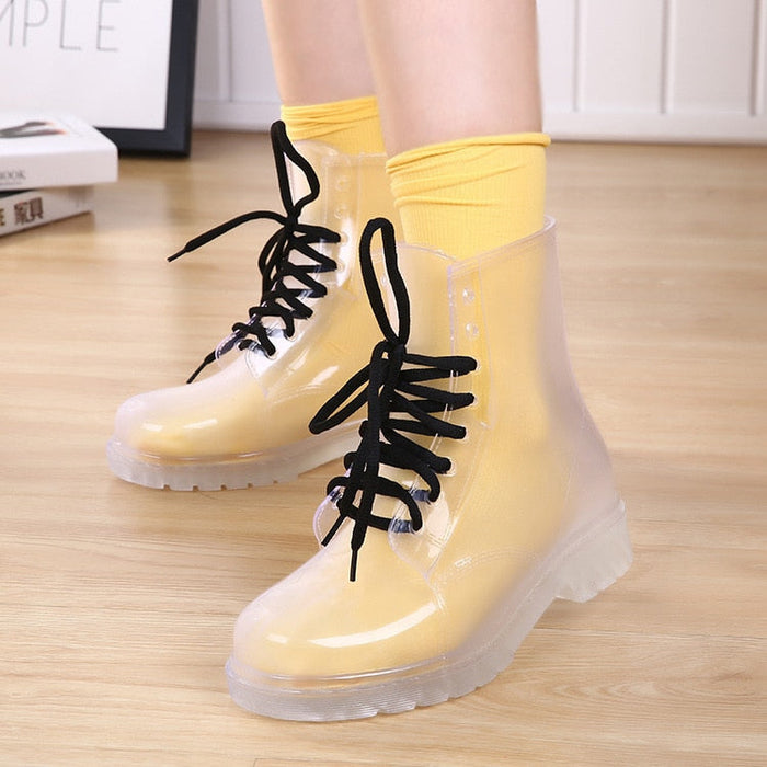 Black Heeled Rain Boots Waterproof Water Shoes Booties Kawaii Babe