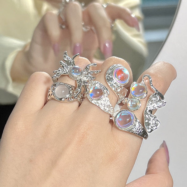 Opal alien rings - ethereal - hammered - jeweled - jewelry - jewels