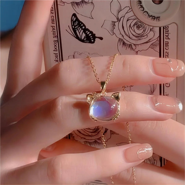 Opal Kitty Necklace - crystal, crystal jewelry, hello kitty, kawaii, necklace Kawaii Babe