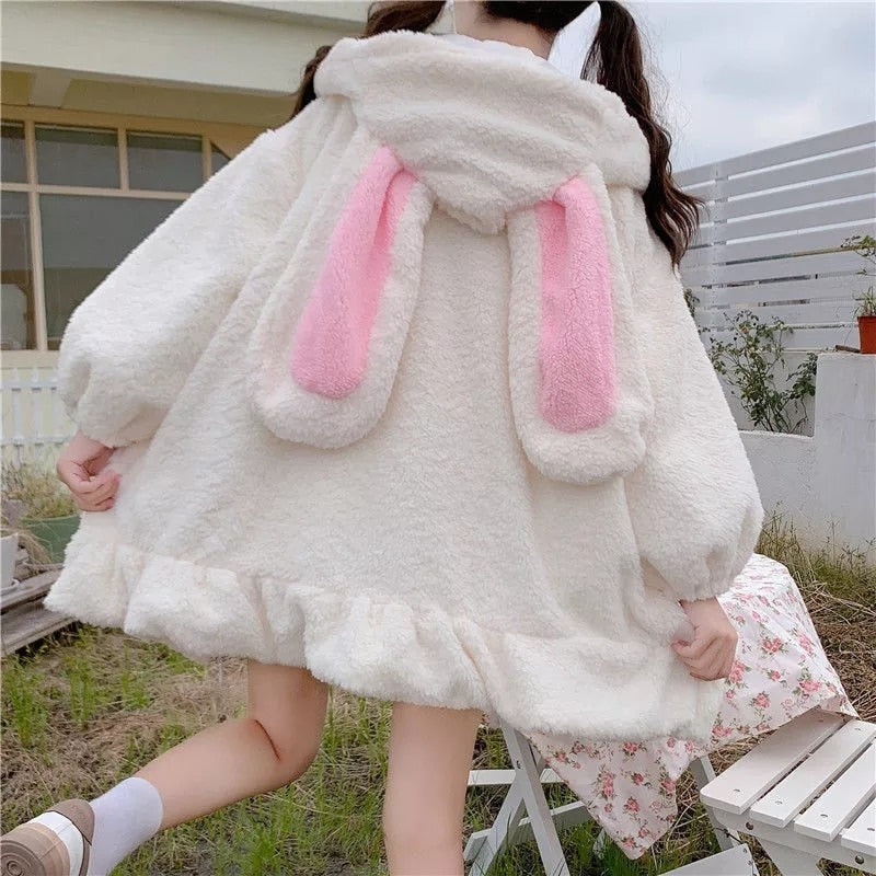Pink White Oversized Fluffy Bunny Rabbit Jacket Coat | Kawaii Babe