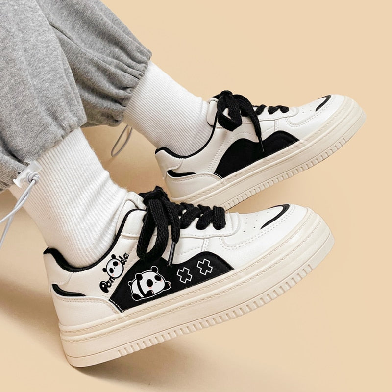 Kawaii Black & White Panda Playtime Casual Sneakers | Kawaii Babe