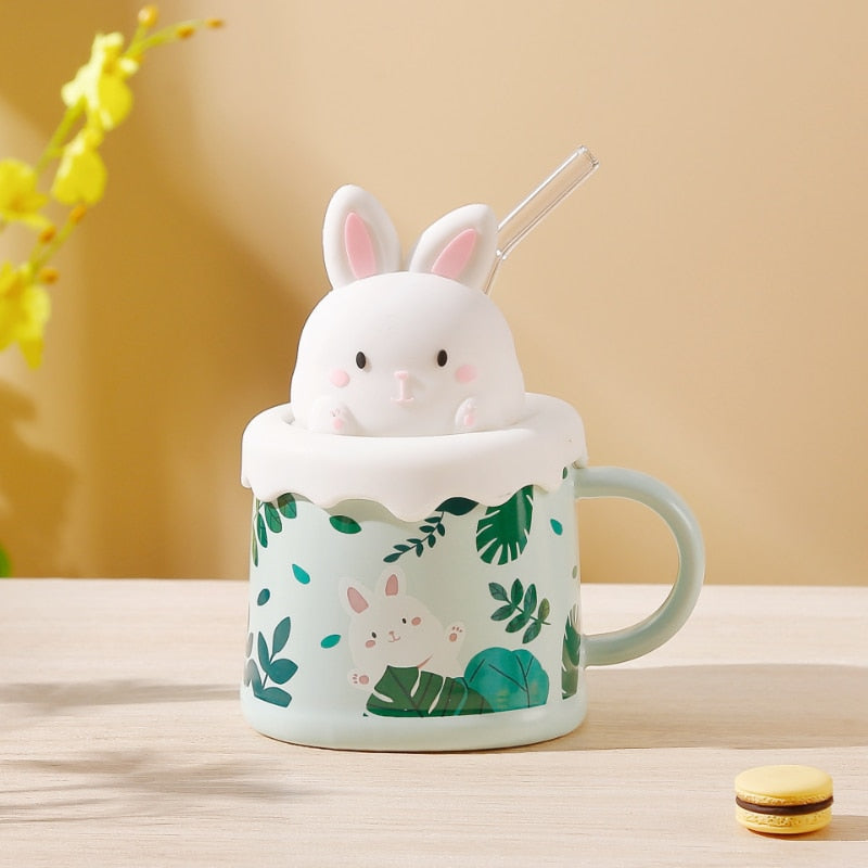 Pastel animal mug & straw set - bear - bears - bunny - cat - cats