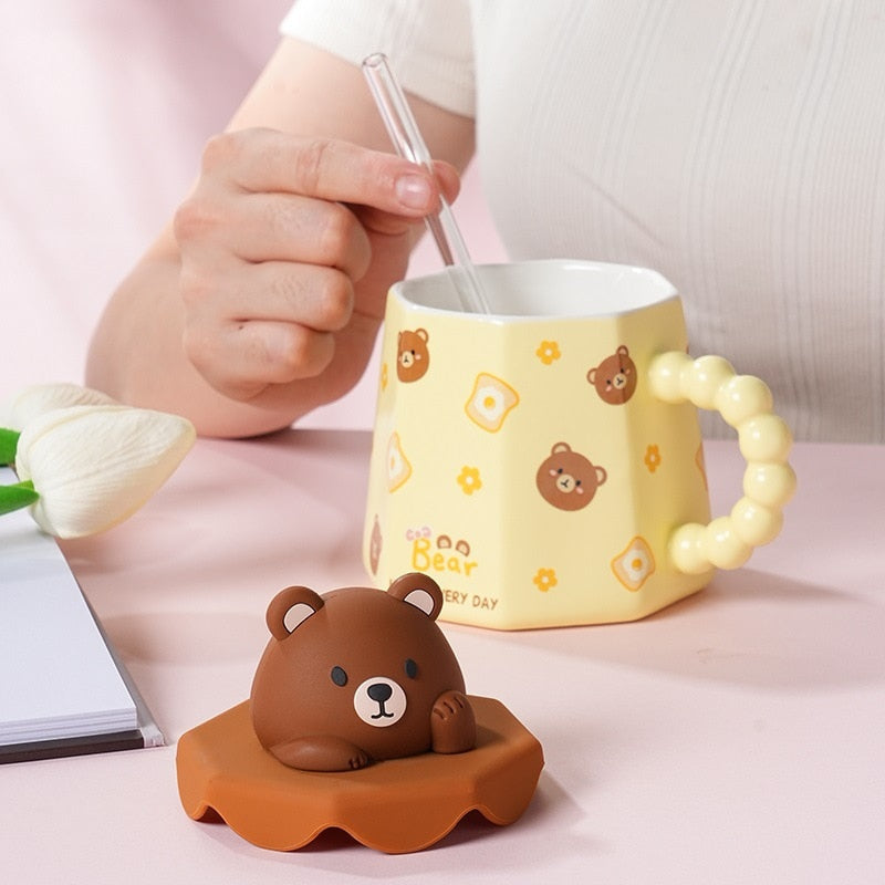 Pastel animal mug & straw set - bear - bears - bunny - cat - cats