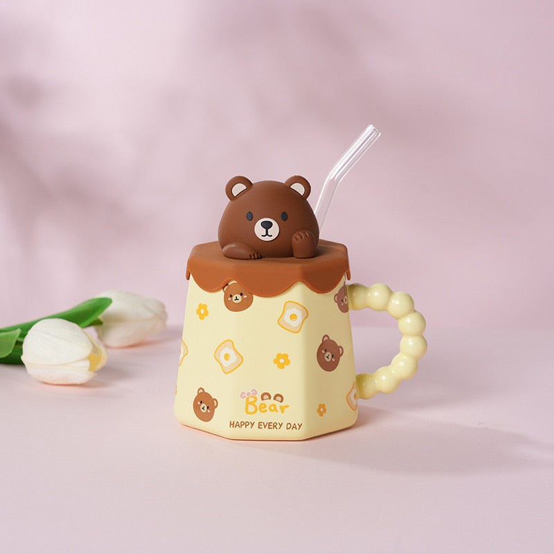 Pastel animal mug & straw set - bear - bears - bunny - cat - cats