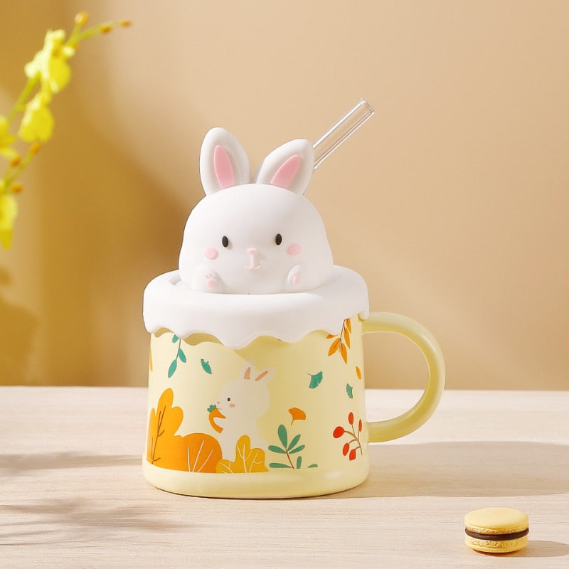 Pastel animal mug & straw set - bear - bears - bunny - cat - cats