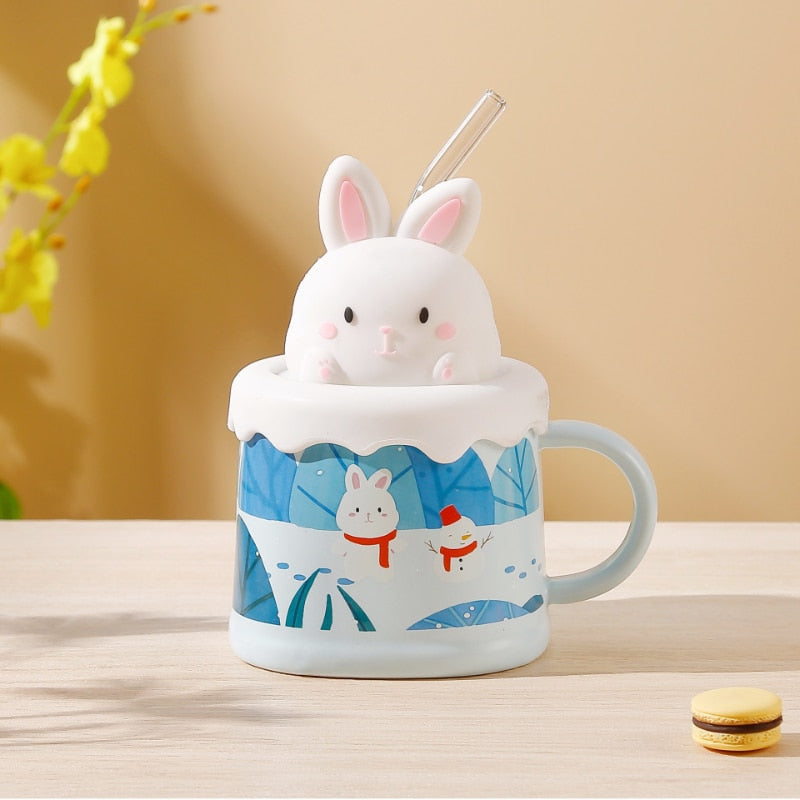 Pastel animal mug & straw set - bear - bears - bunny - cat - cats