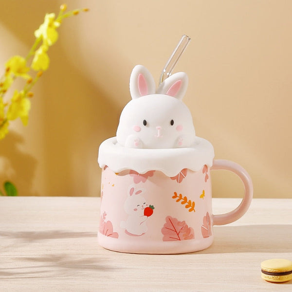 Pastel animal mug & straw set - bear - bears - bunny - cat - cats