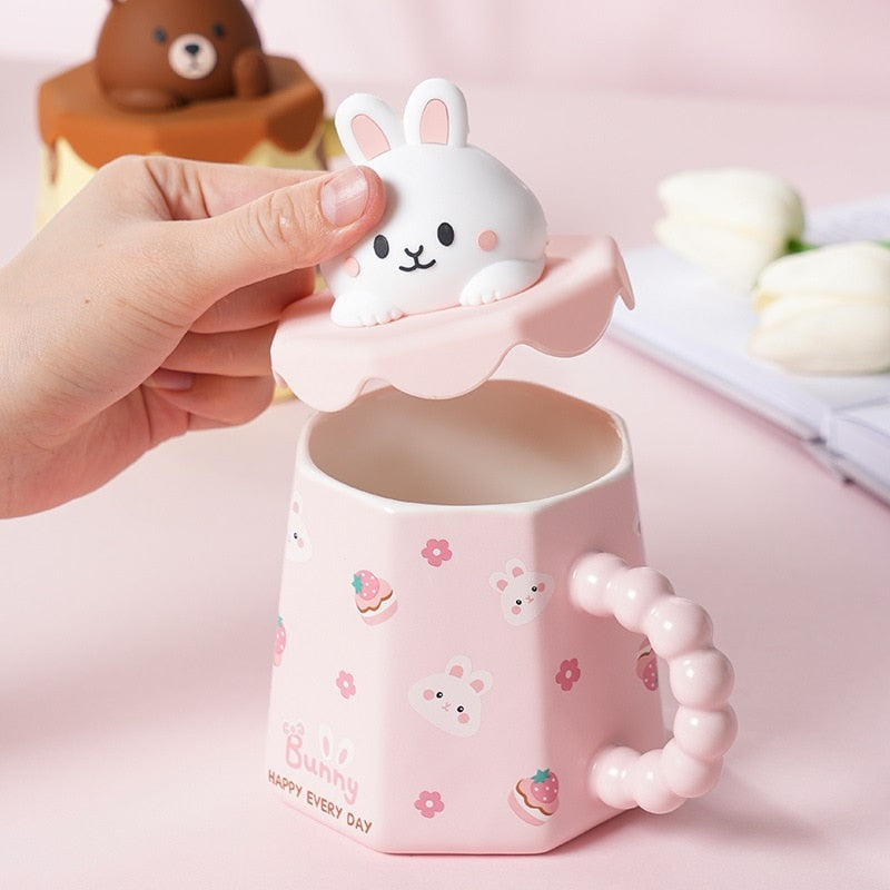 Pastel animal mug & straw set - bear - bears - bunny - cat - cats