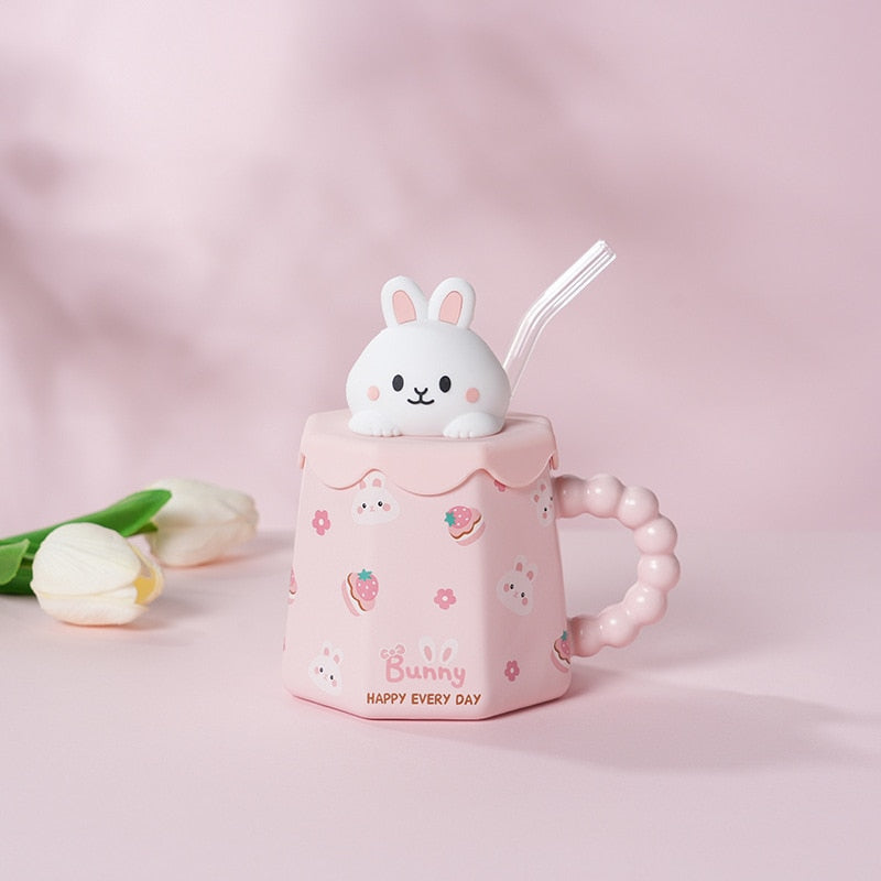 Pastel animal mug & straw set - bear - bears - bunny - cat - cats