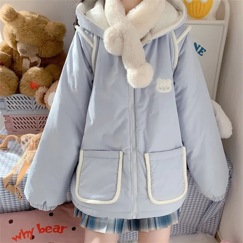 Pastel Bear Double Sided Reversible Zip Up Jacket Kawaii Babe Blue M