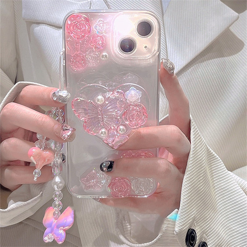 Pastel candy butterfly iphone case and chain - butterfly - fairy-kei - fairycore - kawaii - pastel