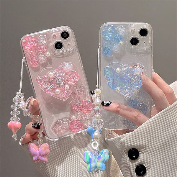 Pastel candy butterfly iphone case and chain - butterfly - fairy-kei - fairycore - kawaii - pastel