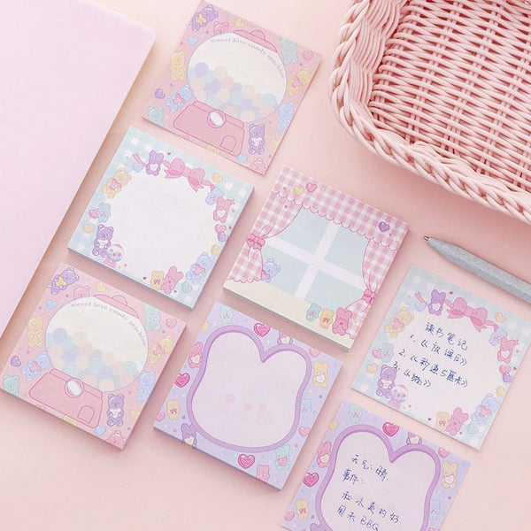 Pastel candy sticky note pads - bear - bears - bows - bubble gum - gumball