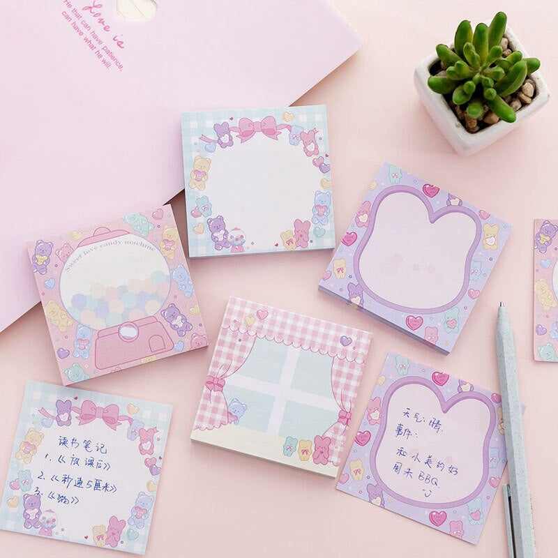 Pastel candy sticky note pads - bear - bears - bows - bubble gum - gumball