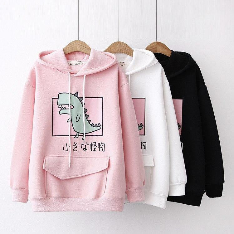 Pastel dino hoodie - black - dinos - dinosaur - dinosaurs - hoodie