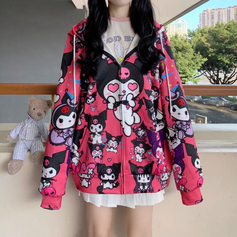 Kawaii pastel goth evil bunny zip up hoodie jacket coat