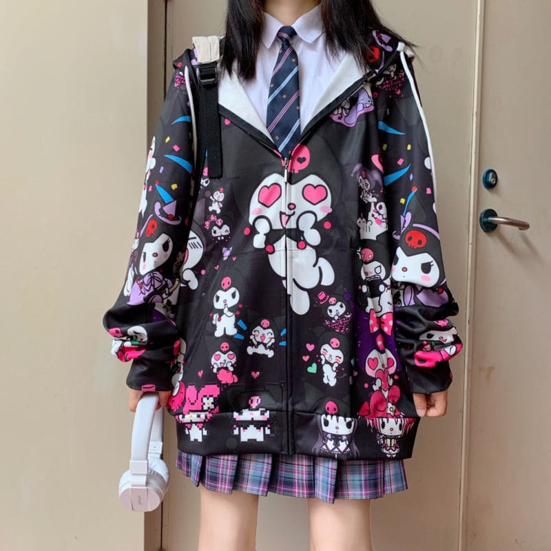 Kawaii pastel goth evil bunny zip up hoodie jacket coat