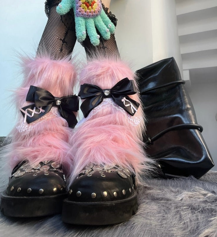 Pastel goth fur leg warmers - bows - fur - furry - leg warmers - pastel