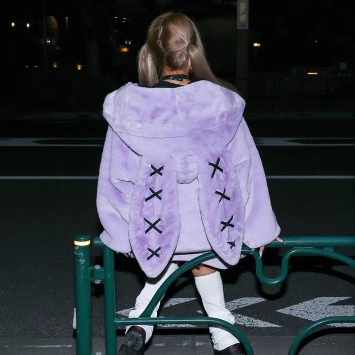 Purple Black Pastel Goth Fuzzy Bunny Jacket Hoodie | Kawaii Babe