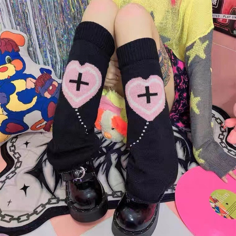 Pastel goth heart cross leg warmers - kawaii - leg warmers - leggings - pastel goth - socks