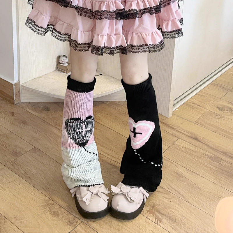 Pastel goth heart cross leg warmers - kawaii - leg warmers - leggings - pastel goth - socks