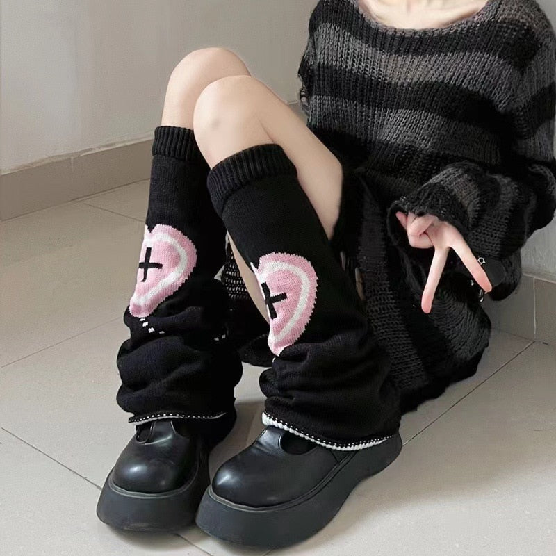 Pastel goth heart cross leg warmers - kawaii - leg warmers - leggings - pastel goth - socks