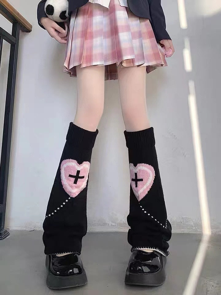 Pastel goth heart cross leg warmers - kawaii - leg warmers - leggings - pastel goth - socks