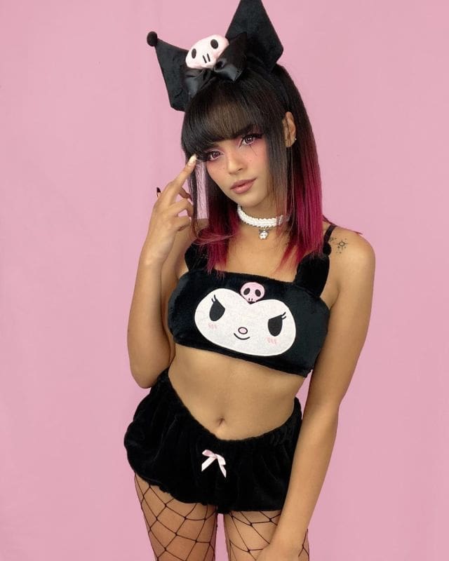 Kawaii pastel goth lingerie set fuzzy bloomer shorts