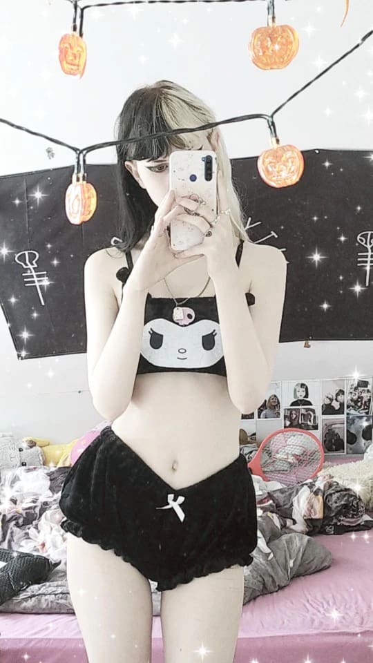 Kawaii pastel goth lingerie set fuzzy bloomer shorts