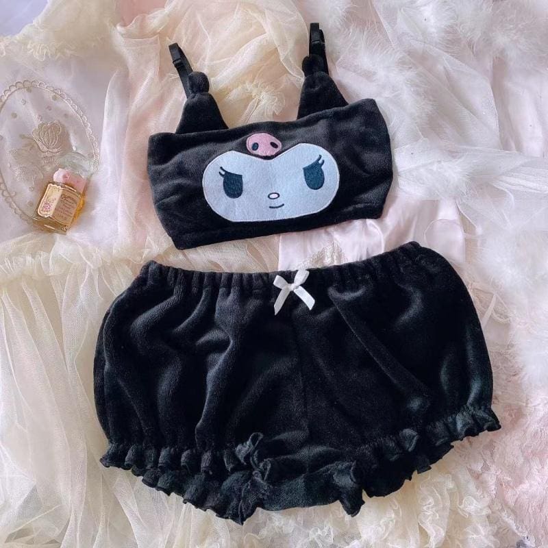 Kawaii pastel goth lingerie set fuzzy bloomer shorts