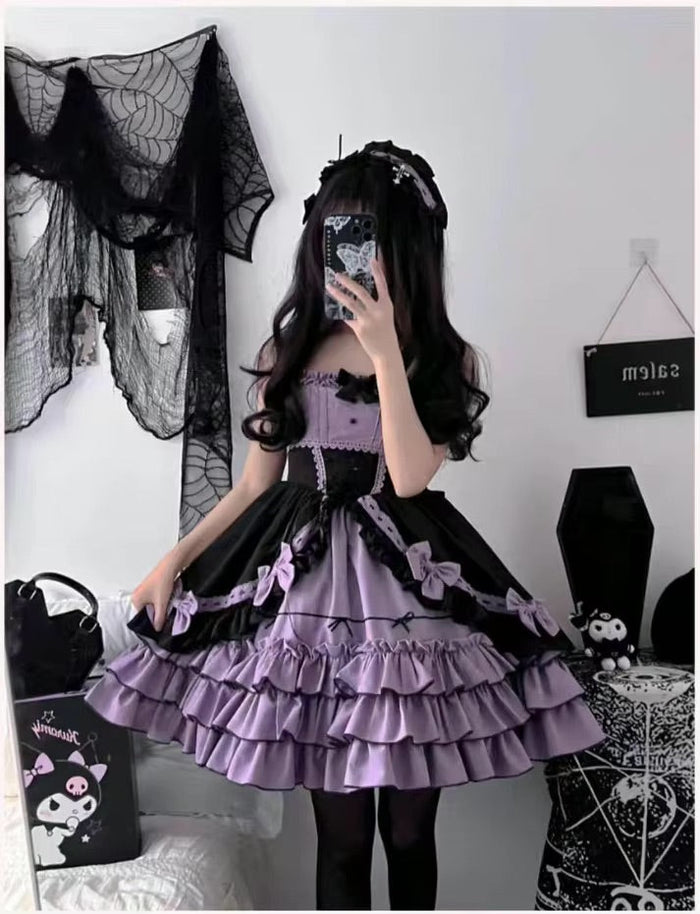 Ruffled Layered Lavender Bows Pastel Goth Maiden Dress