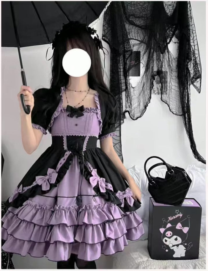 Ruffled Layered Lavender Bows Pastel Goth Maiden Dress
